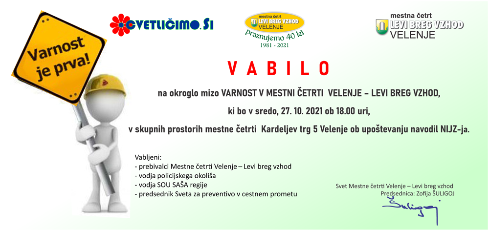 Vabilo | Okrogla miza - varnost v mestni četrti Velenje levi breg vzhod