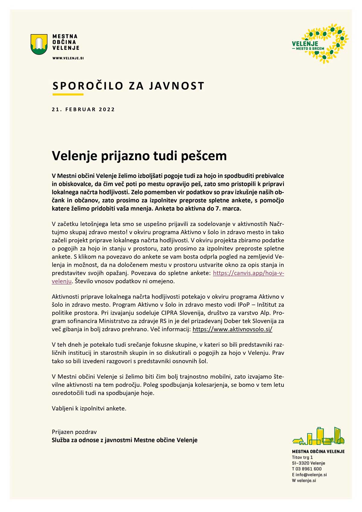 Velenje prijazno tudi pešcem